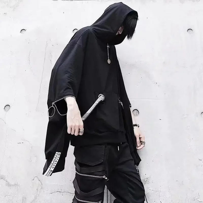 Harajuku Korean Techwear Loose Hoodie - Kawaii Stop - Casual Style, Dropshipping Available, Fashion Statement, Harajuku Hoodie, Hooded, Letter Pattern, Loose Fit, Men's Clothing, Men's Fashion, Men's Hoodies, Men's Techwear, Mysterious Look, Polyester, Spring, Summer, Techwear, Thin Material, Unique Design