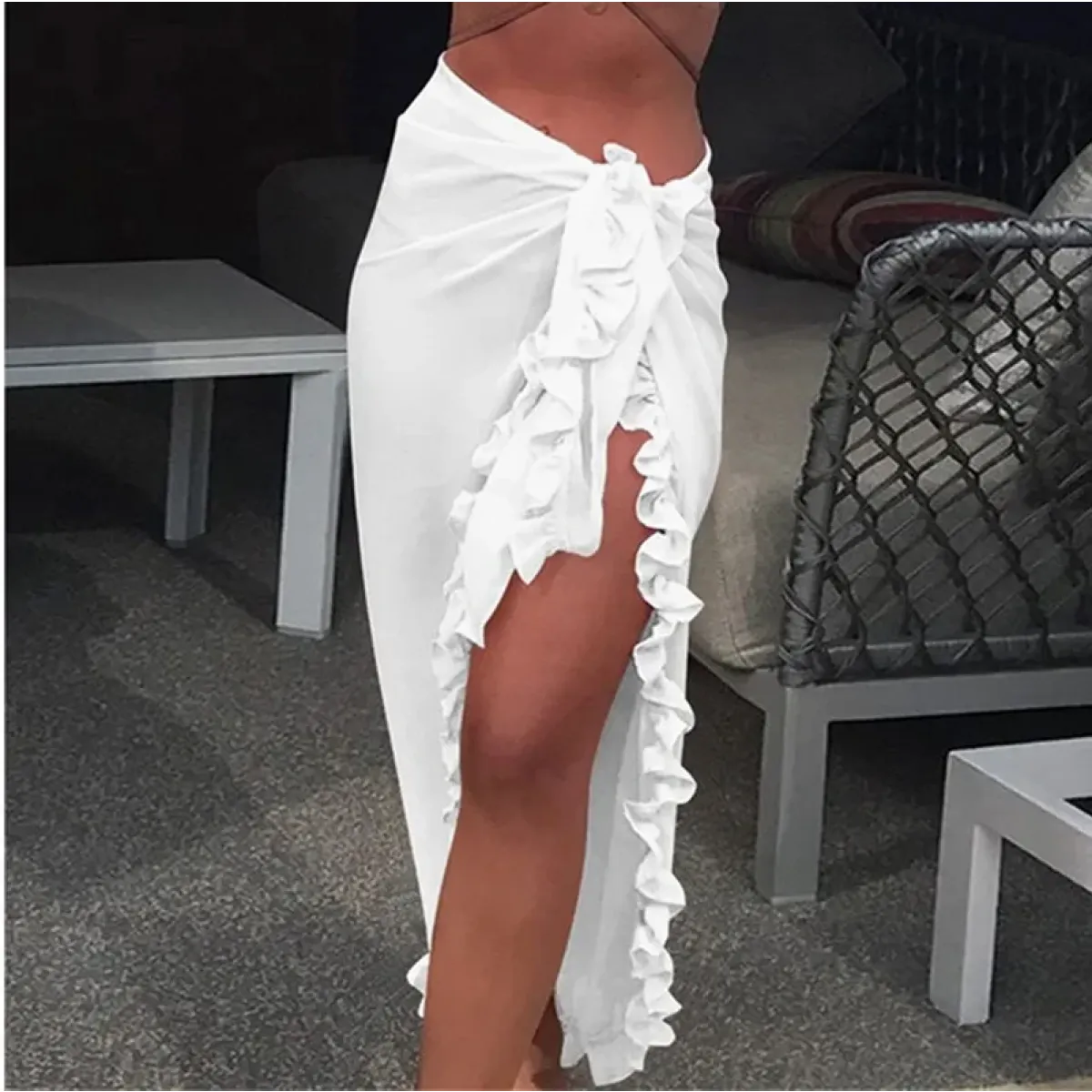 Ruffle Knit Sarong Swim Cover-Up Skirt - Bottoms - Swimsuit / Bikini / One-Piece Swimwear - 8