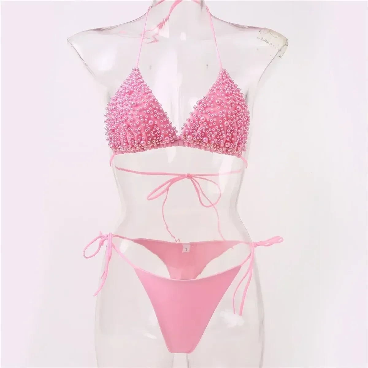 Pearl String Thong Bikini Y2K Halter Set - Swimsuits - Swimsuit / Bikini / One-Piece Swimwear - 4