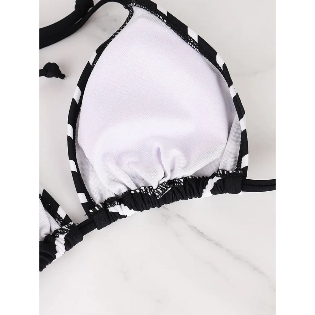 Black & White Striped Triangle Bikini Set - Swimsuits - Swimsuit / Bikini / One-Piece Swimwear - 4