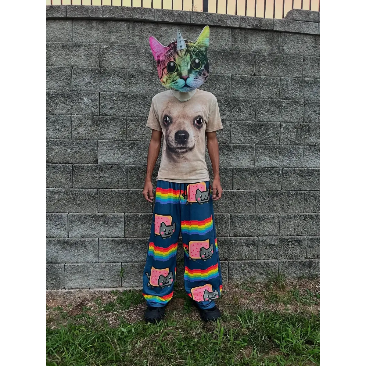 Pink Cartoon Cat Loose Y2K Jogger Pants - Bottoms - Joggers / Sweatpants - 3