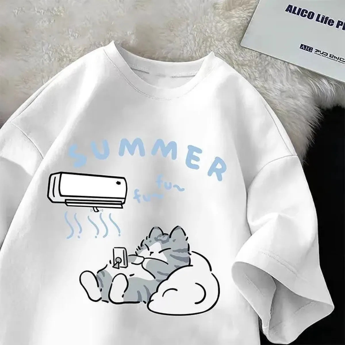 Japanese Cartoon Cat Print Loose T-Shirt - Dresses - T-Shirt - 2