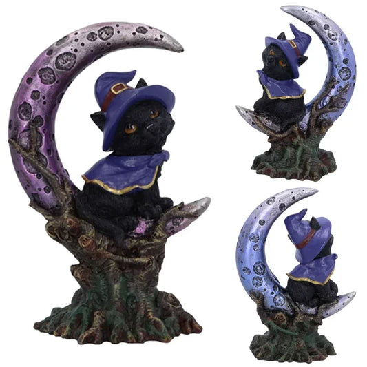 Black Cat Crescent Moon Figurine