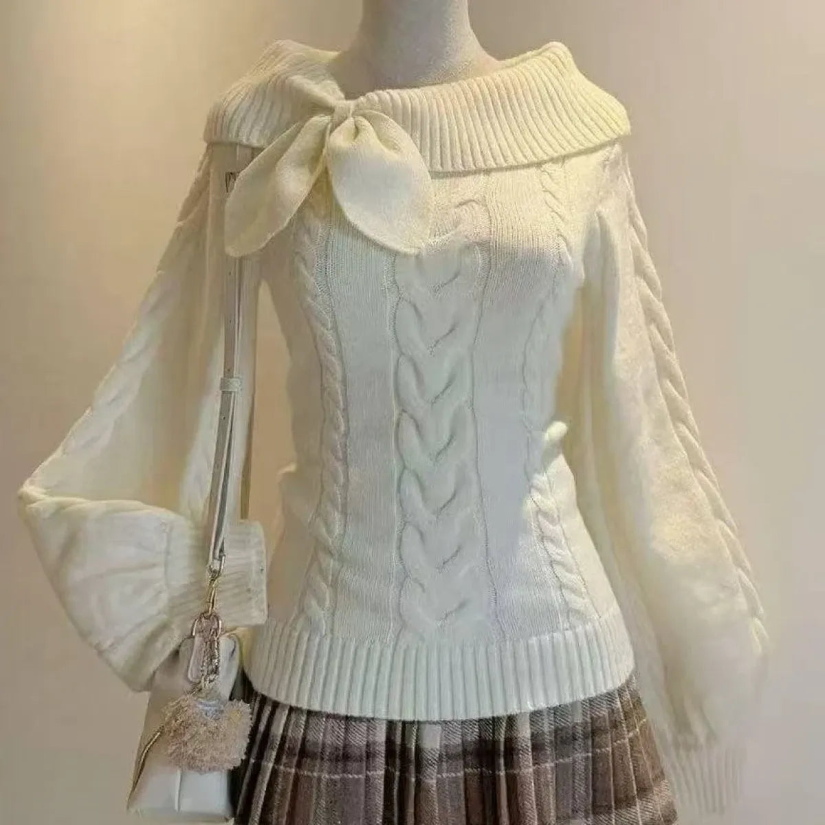 Preppy Bow Knit Sweater Y2K Gyaru Style - Dresses - Sweater / Pullover - 12