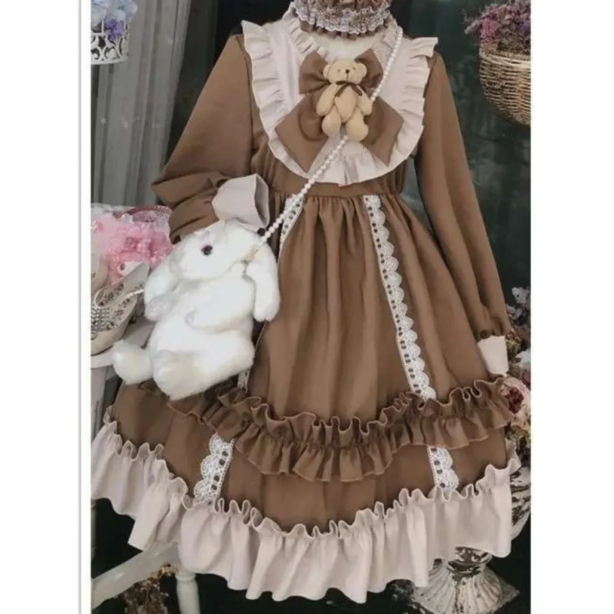 Kawaii Bear Bow Lantern Sleeve Lolita Dress - All Dresses - Lolita Dress - 5