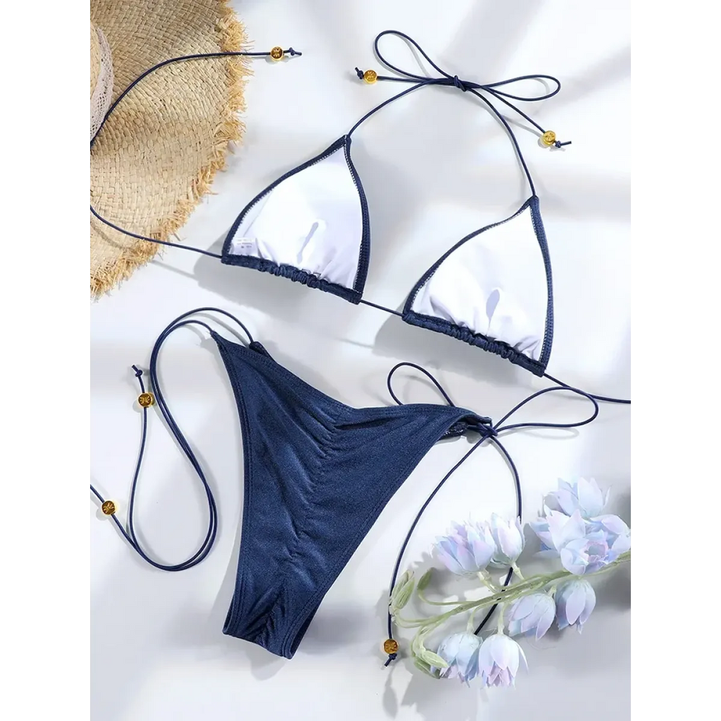 Printed Triangle Micro Thong Bikini Set - Swimsuits - Swimsuit / Bikini / One-Piece Swimwear - 2