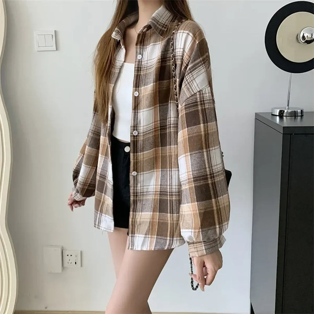 Vintage Preppy Plaid Button-Up Shirt - T-Shirts - Button-Up Shirt - 23