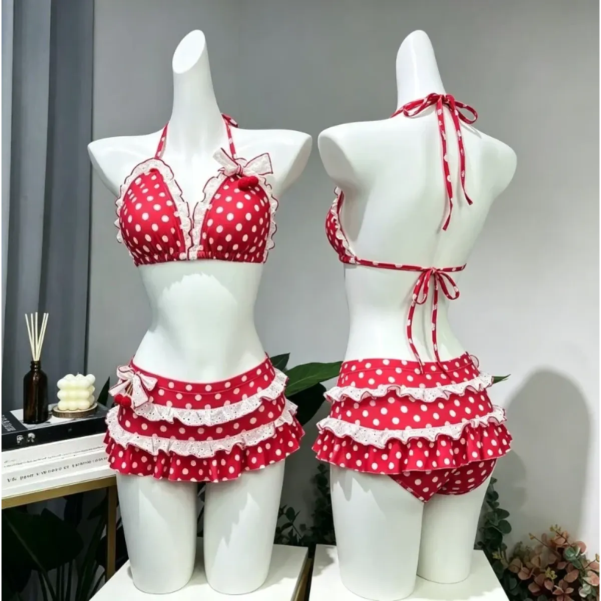 Sweet Korean Vintage Y2K Ruffle Halter Bikini - Women’s - Swimsuit / Bikini / One-Piece Swimwear - 1