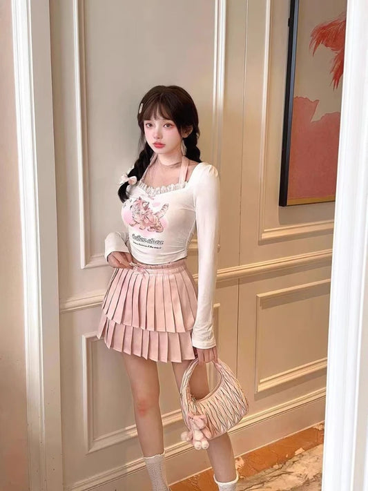 Casual Sweet Blouse & Y2K Party Skirt