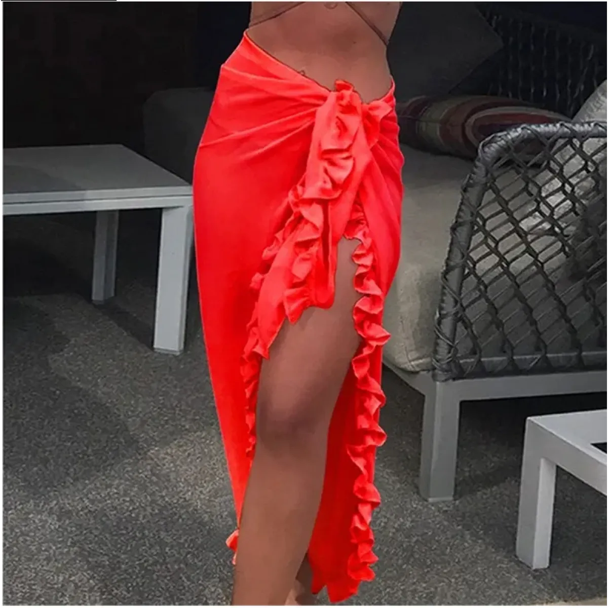 Ruffle Knit Sarong Swim Cover-Up Skirt - Bottoms - Swimsuit / Bikini / One-Piece Swimwear - 5
