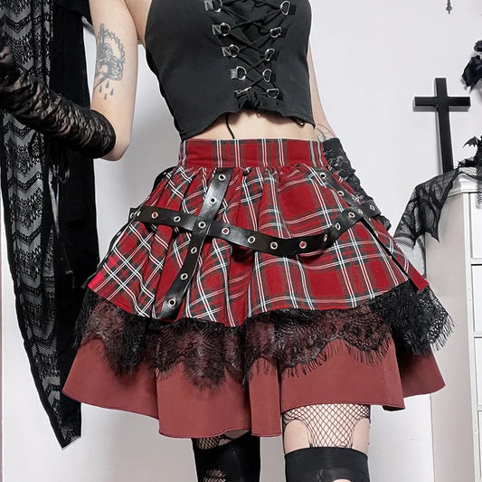 Harajuku Plaid Pleated Skirt - Y2K Mini Cake Skirt