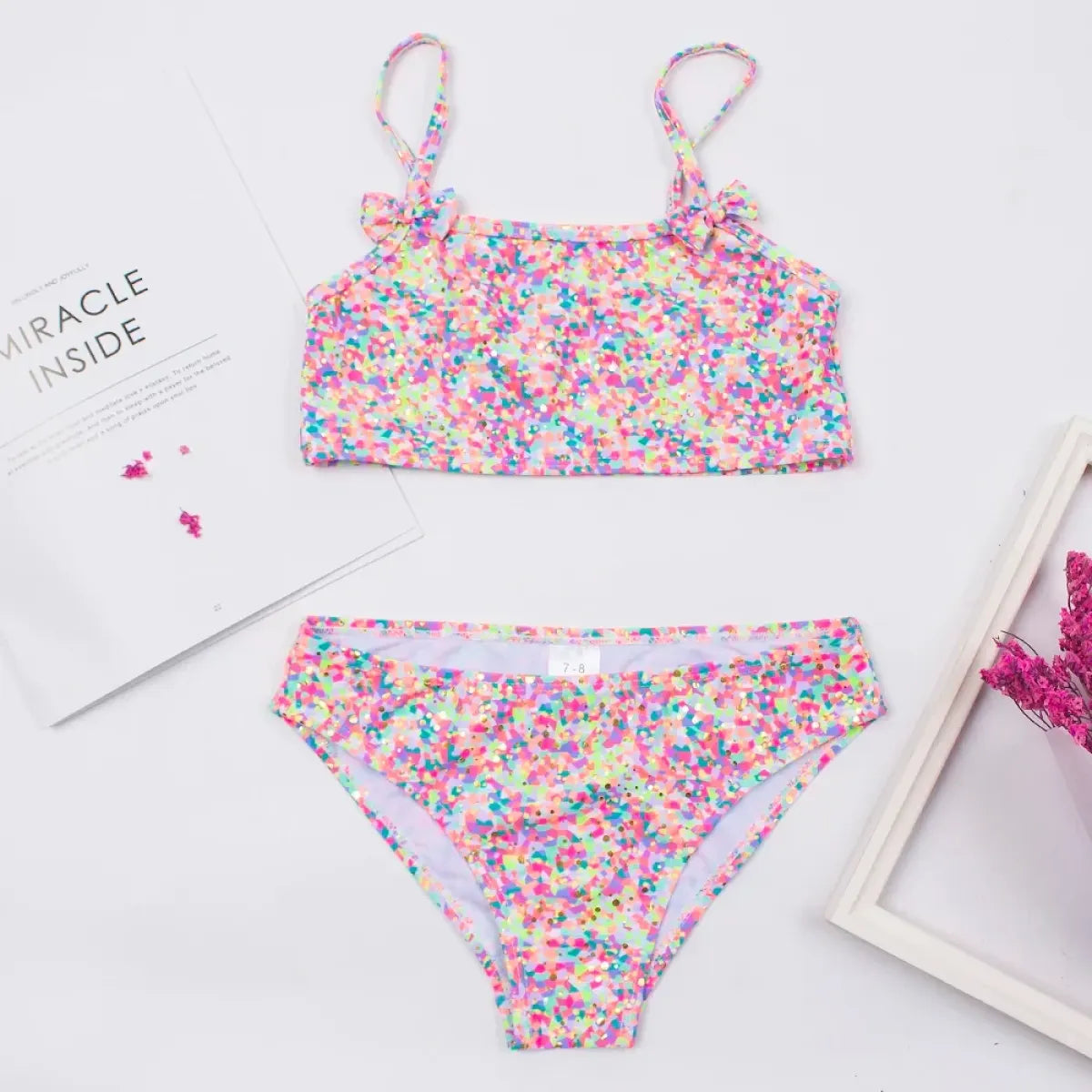 Girls Print Bow Bandeau Bikini Set - Bras - Swimsuit / Bikini / One-Piece Swimwear - 1