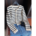Striped Knit O-Neck Cropped Cardigan - Women’s Clothing & Accessories - Cardigan - 10