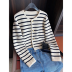 Striped Knit O-Neck Cropped Cardigan - Women’s Clothing & Accessories - Cardigan - 10