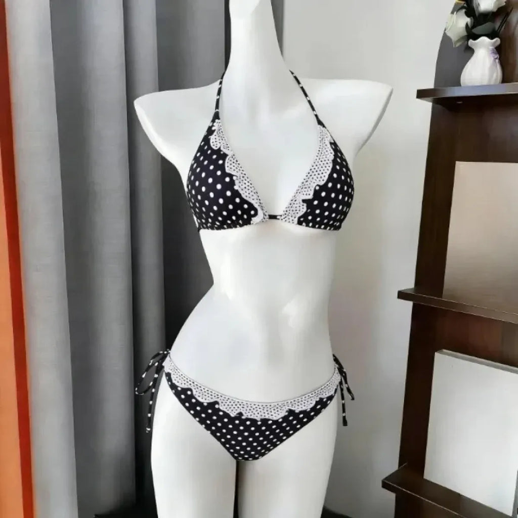Sweet Korean Vintage Y2K Ruffle Halter Bikini - Women’s - Swimsuit / Bikini / One-Piece Swimwear - 12