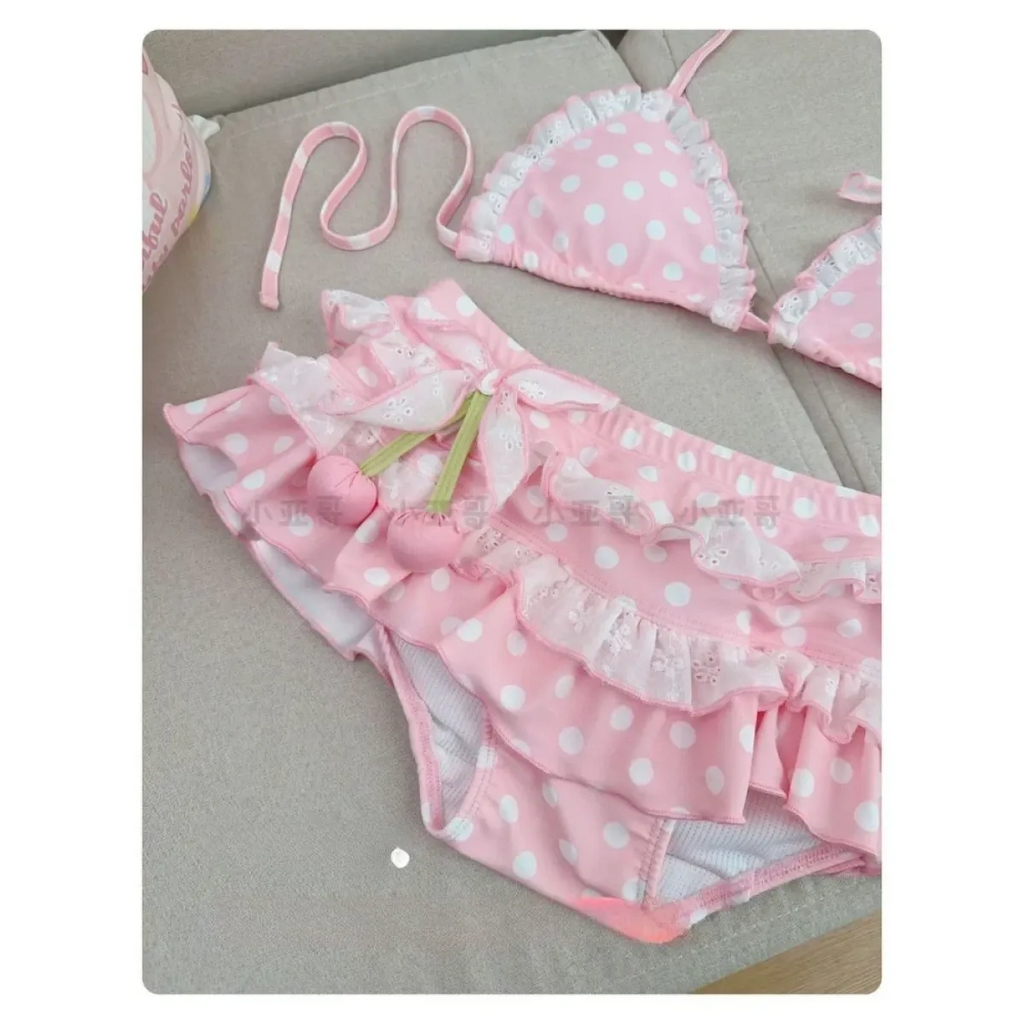 Y2K Cherry Polka Dot Bikini Set - Women’s - Swimsuit / Bikini / One-Piece Swimwear - 4