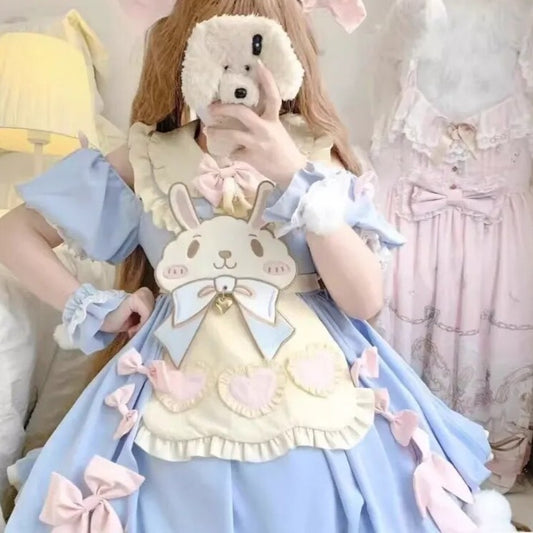 Pastel Easter Bunny Lolita Dress - Kawaii Stop - Charming Dress, Cosplay, Costume Party, Dreamy Outfit, Dress for Women, Dress Up, Easter Bunny Motif, Elegant Design, Enchanting Attire, Fairy Tale Look, Fashion, Lolita Dress, Lolita Style, Pastel Colors, Polyester Dress, Princess Fashion, Special Occasion Dress, Voostao, Whimsical Style, Women's Costumes