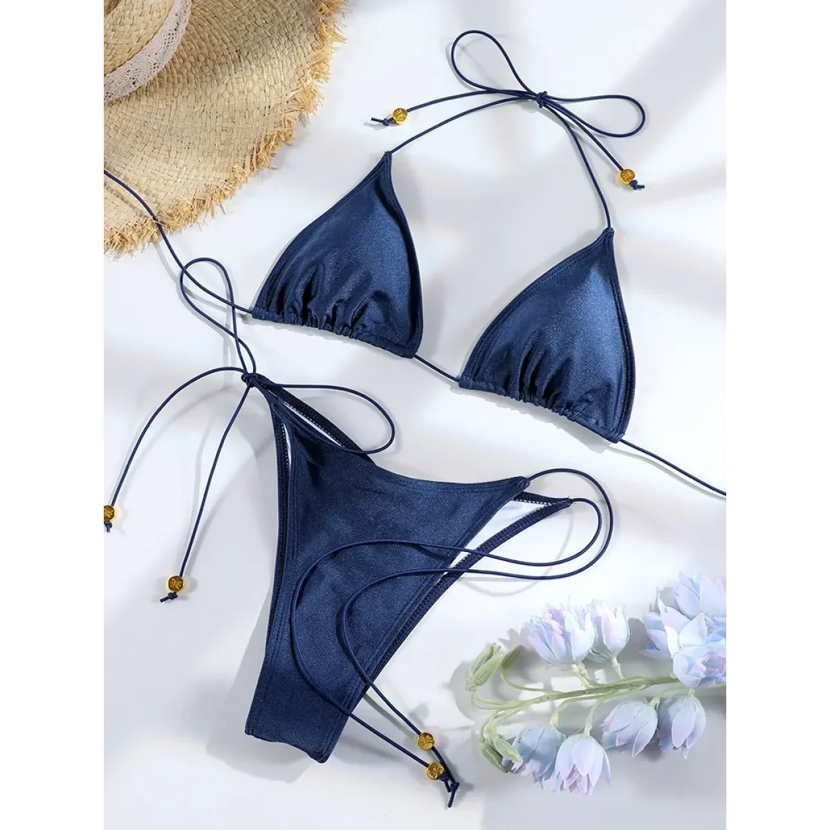 Printed Triangle Micro Thong Bikini Set - Swimsuits - Swimsuit / Bikini / One-Piece Swimwear - 1