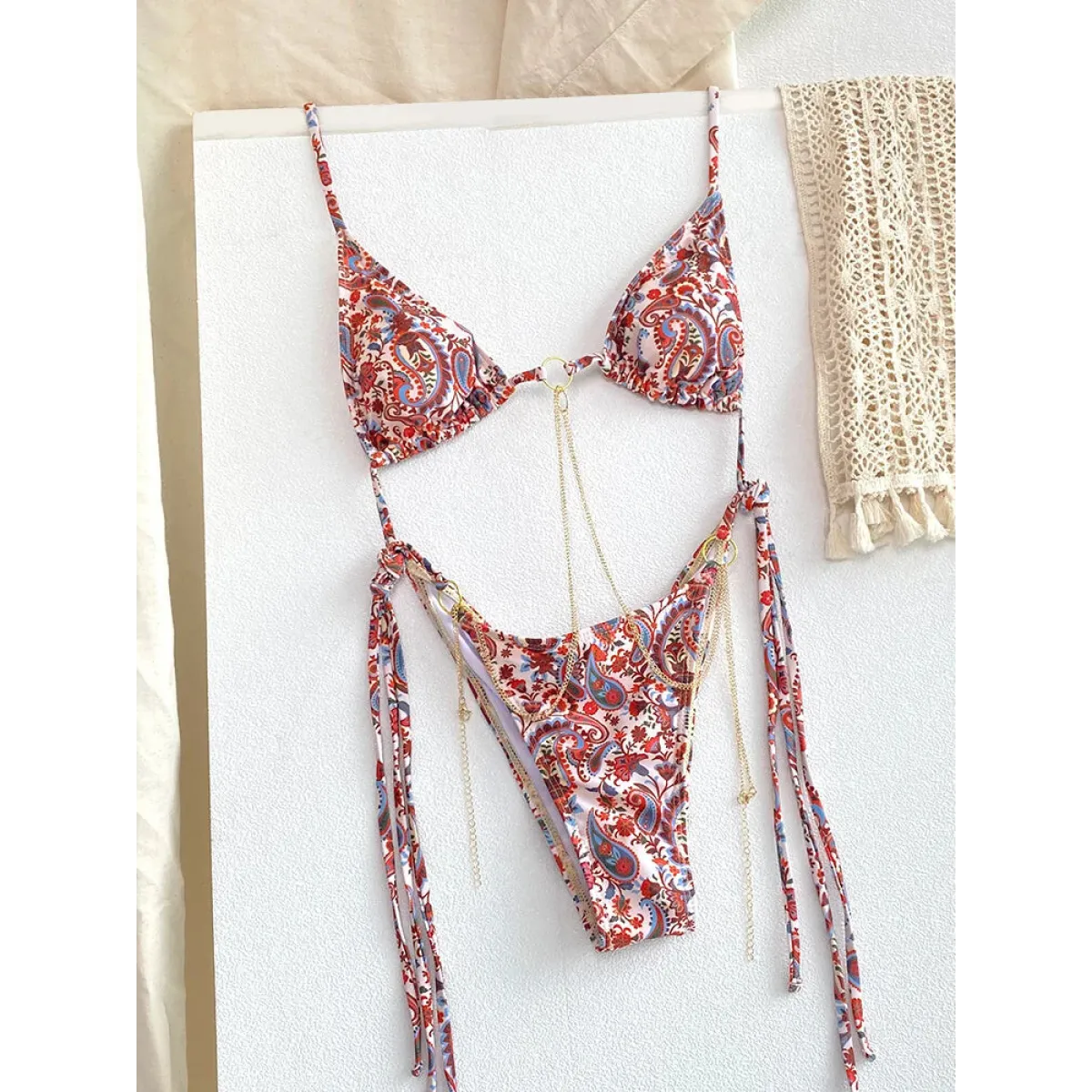 Triangle Chain Print Micro Thong Bikini Set - Swimsuits - Swimsuit / Bikini / One-Piece Swimwear - 1