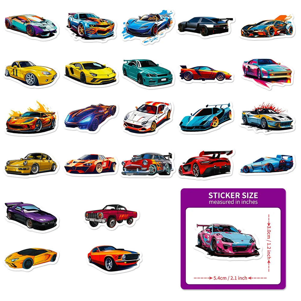 Variety Pack: Cartoon Racing Car Anime Stickers - 10/50 Pieces - Kawaii Stop - Adults, Birthday, Boys, Cartoon Anime Stickers, Christmas, Dropshipping, Gift Idea, Girls, Halloween, Kids, Laptop Decals, PVC Stickers, Racing Car Stickers, Suitcase Decor, Teens, Valentine's Day, Variety Pack, Wholesale
