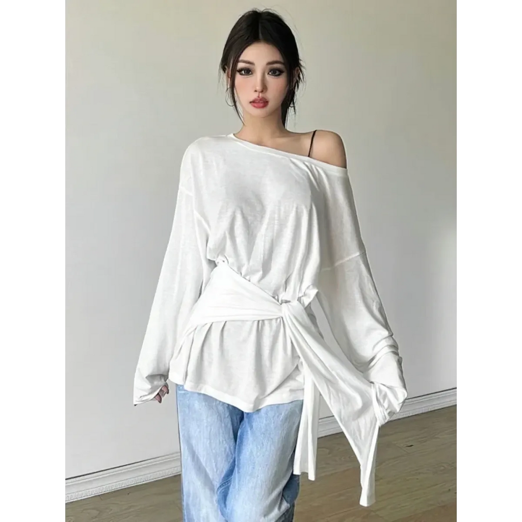 Sheer Off-Shoulder Oversized Long Sleeve T-Shirt - T-Shirts - T-Shirt - 7