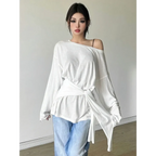 Sheer Off-Shoulder Oversized Long Sleeve T-Shirt - T-Shirts - T-Shirt - 7