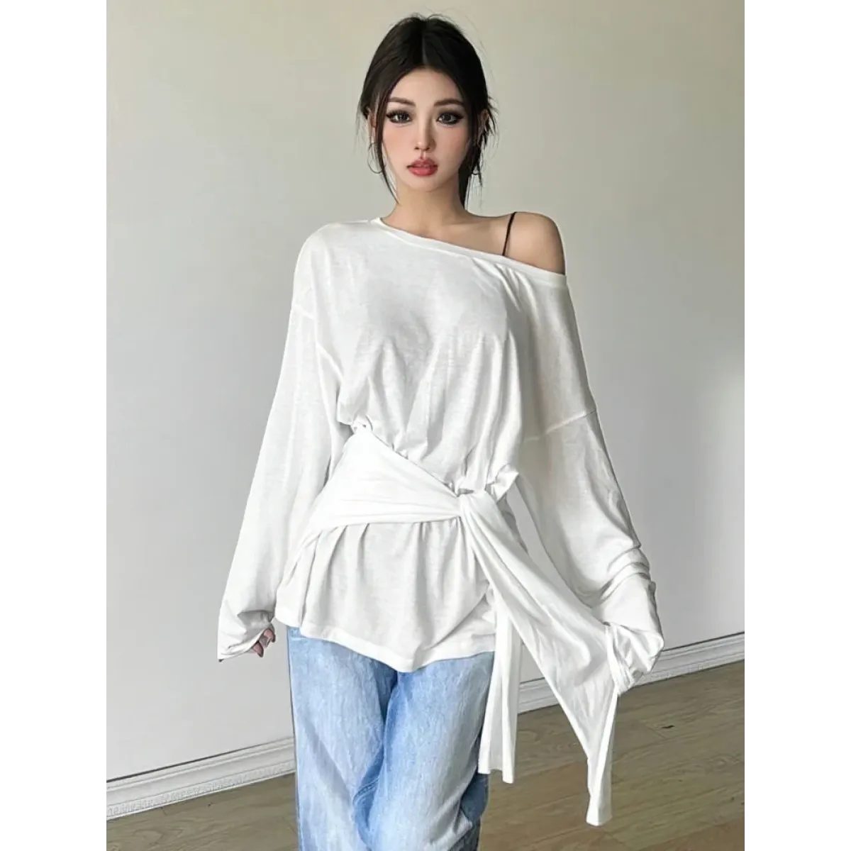 Sheer Off-Shoulder Oversized Long Sleeve T-Shirt - T-Shirts - T-Shirt - 7