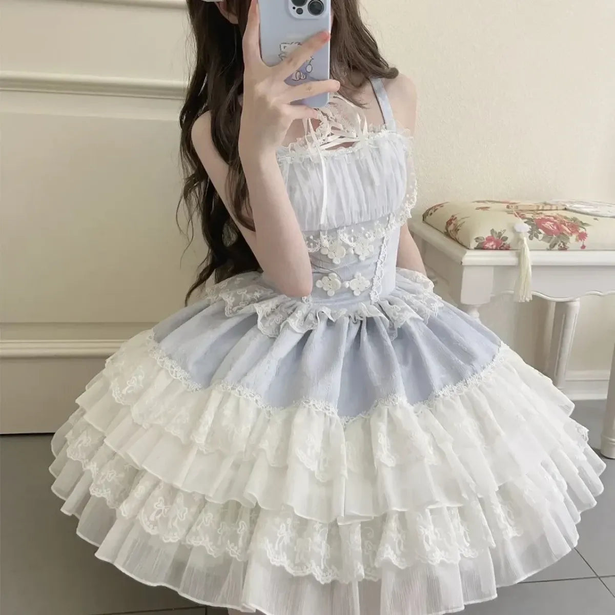Fairy Elegant Lolita Lace Bow Strap Dress - All Dresses - Lolita Dress - 6