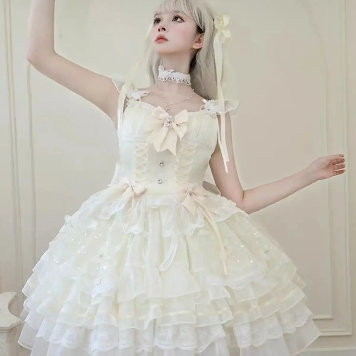 Fairy Elegant Lolita Lace Bow Strap Dress - All Dresses - Lolita Dress - 3