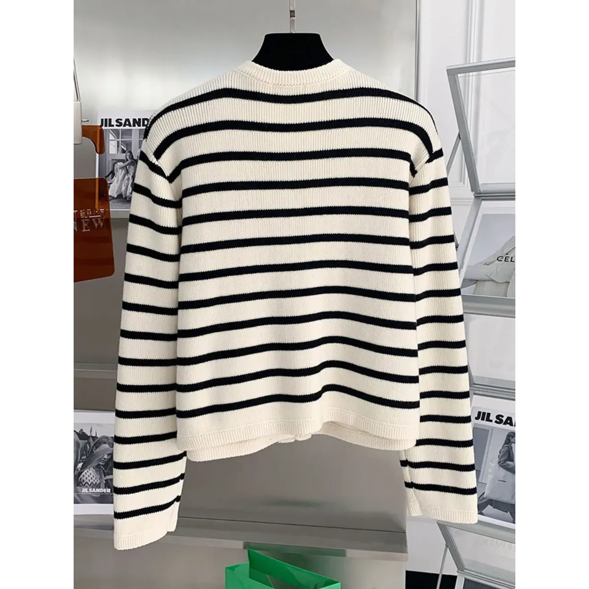 Striped Knit O-Neck Cropped Cardigan - Women’s Clothing & Accessories - Cardigan - 6