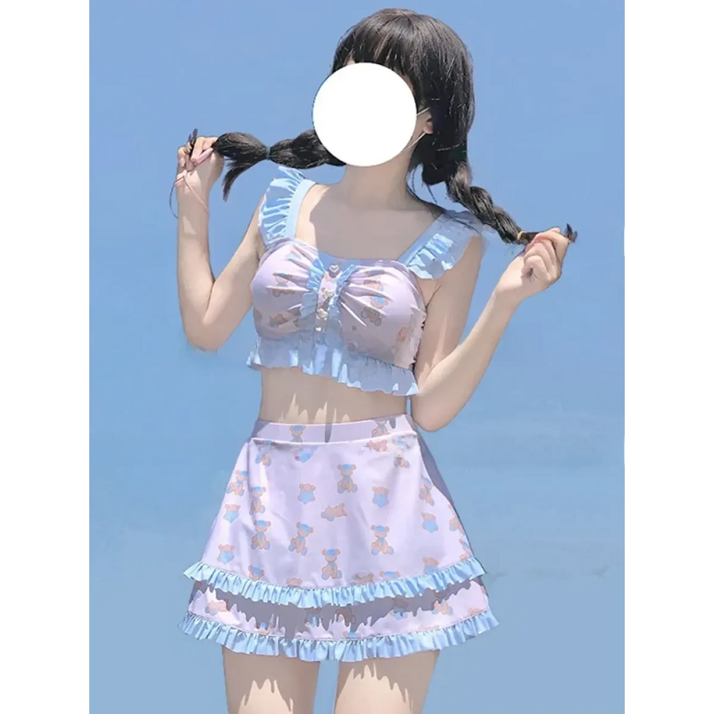 Cute Bear Print Lolita Bikini Swimsuit - Women’s - Swimsuit / Bikini / One-Piece Swimwear - 2