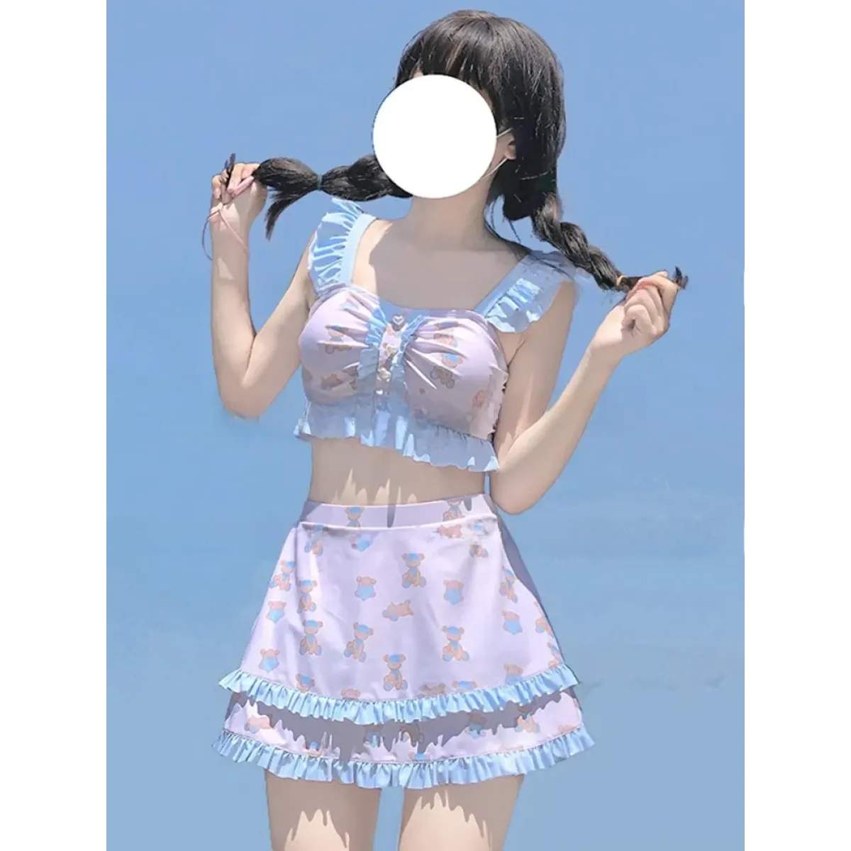 Cute Bear Print Lolita Bikini Swimsuit - Women’s - Swimsuit / Bikini / One-Piece Swimwear - 2