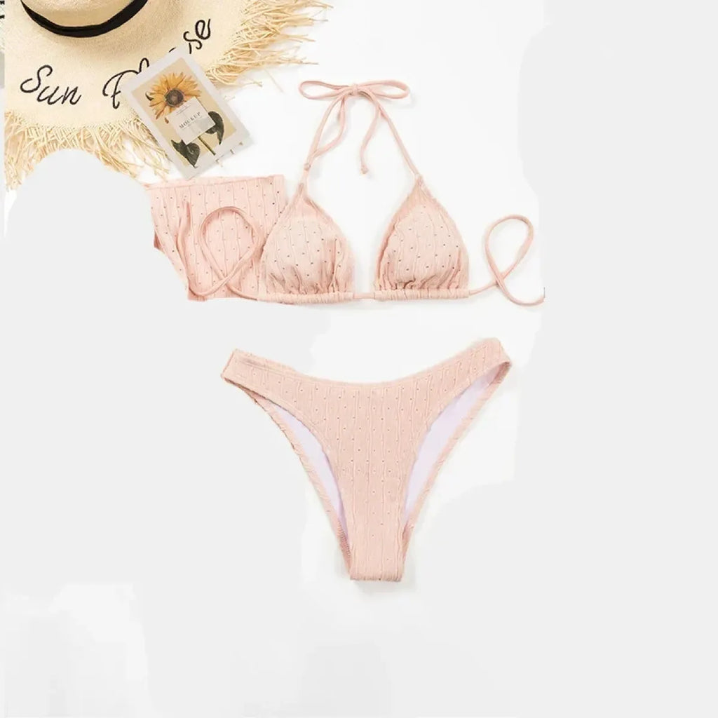 Jacquard Drawstring Two Piece Bikini Set - Swimsuits - Swimsuit / Bikini / One-Piece Swimwear - 10