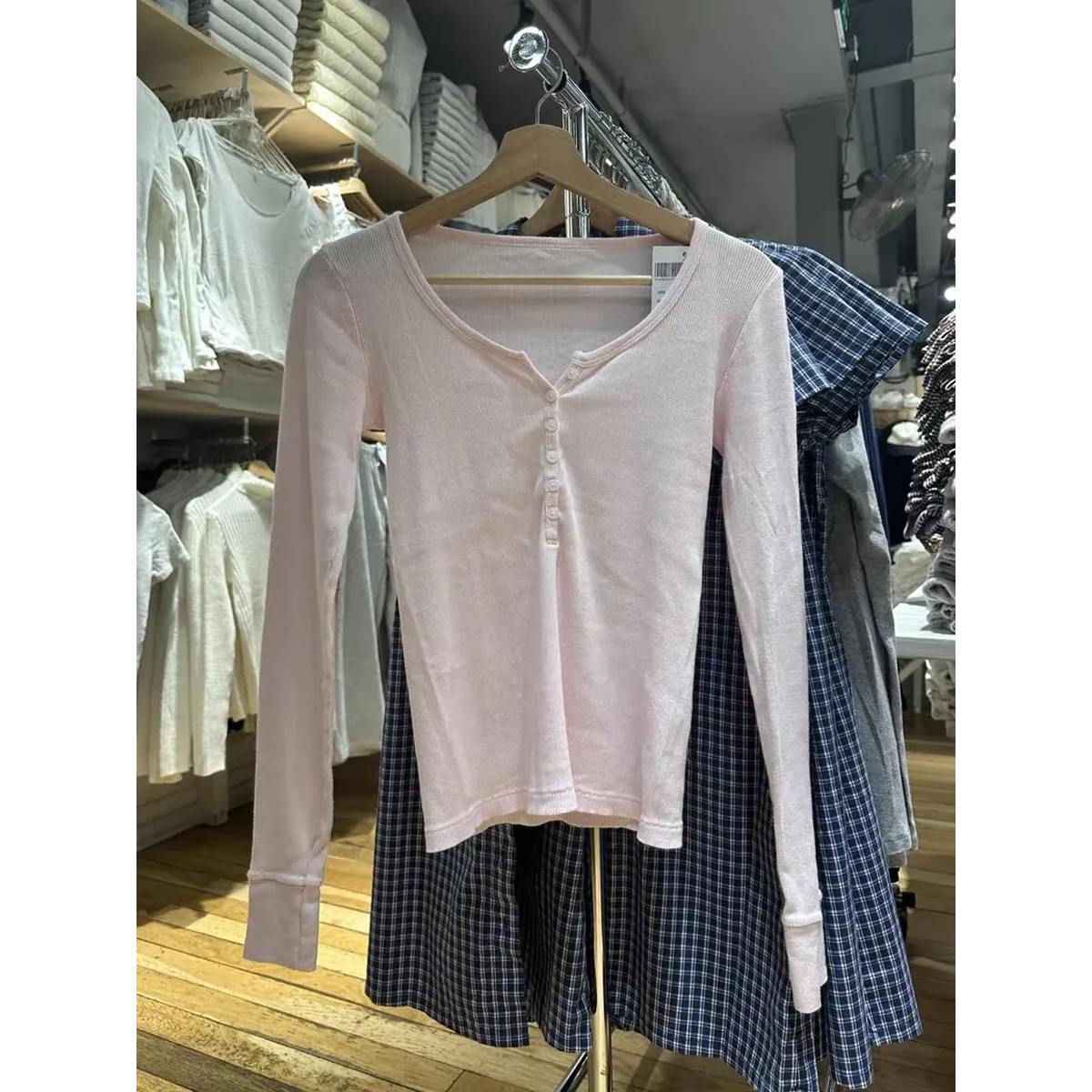 Six Button Ribbed Long Sleeve Slim Tee - T-Shirts - T-Shirt - 3