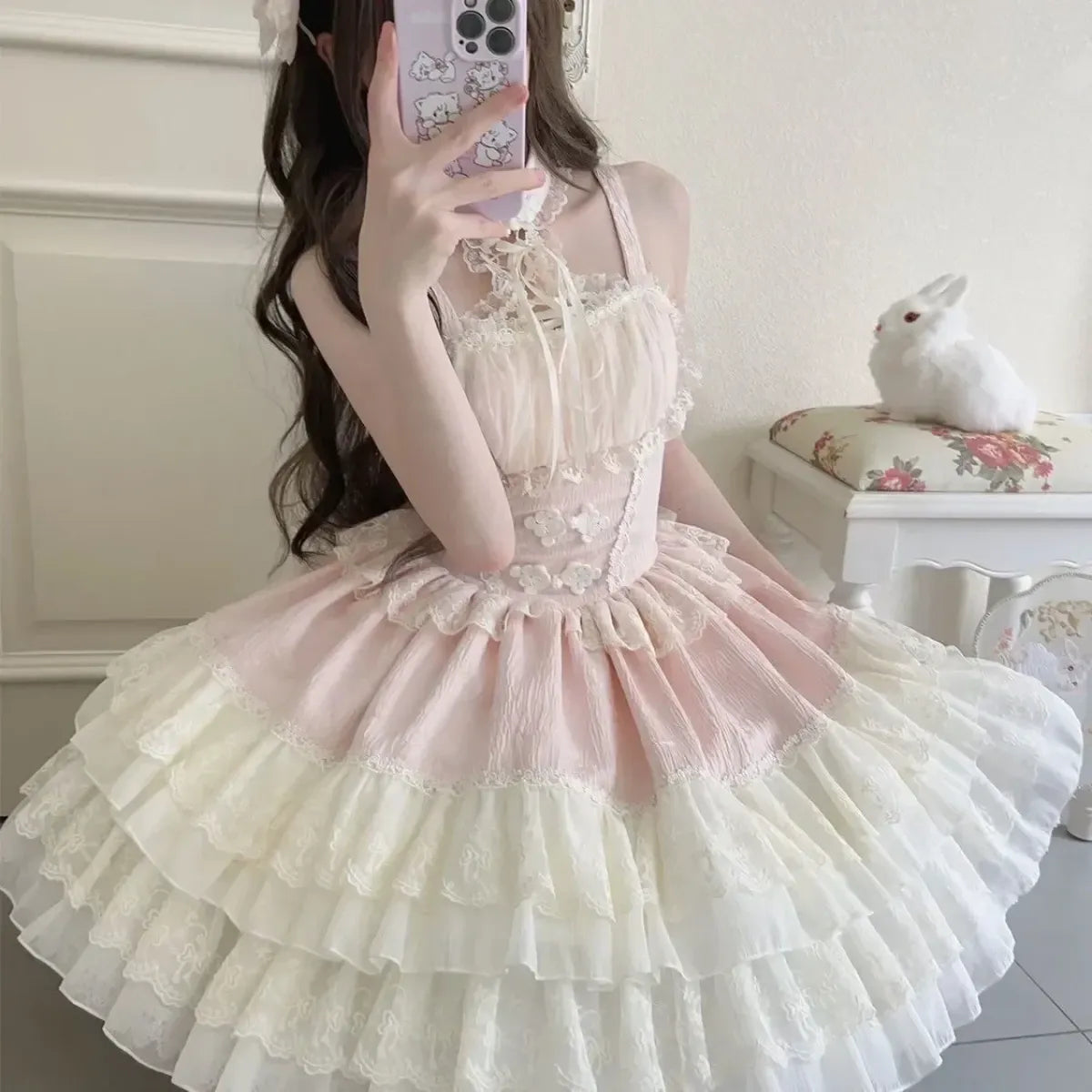 Fairy Elegant Lolita Lace Bow Strap Dress - All Dresses - Lolita Dress - 12