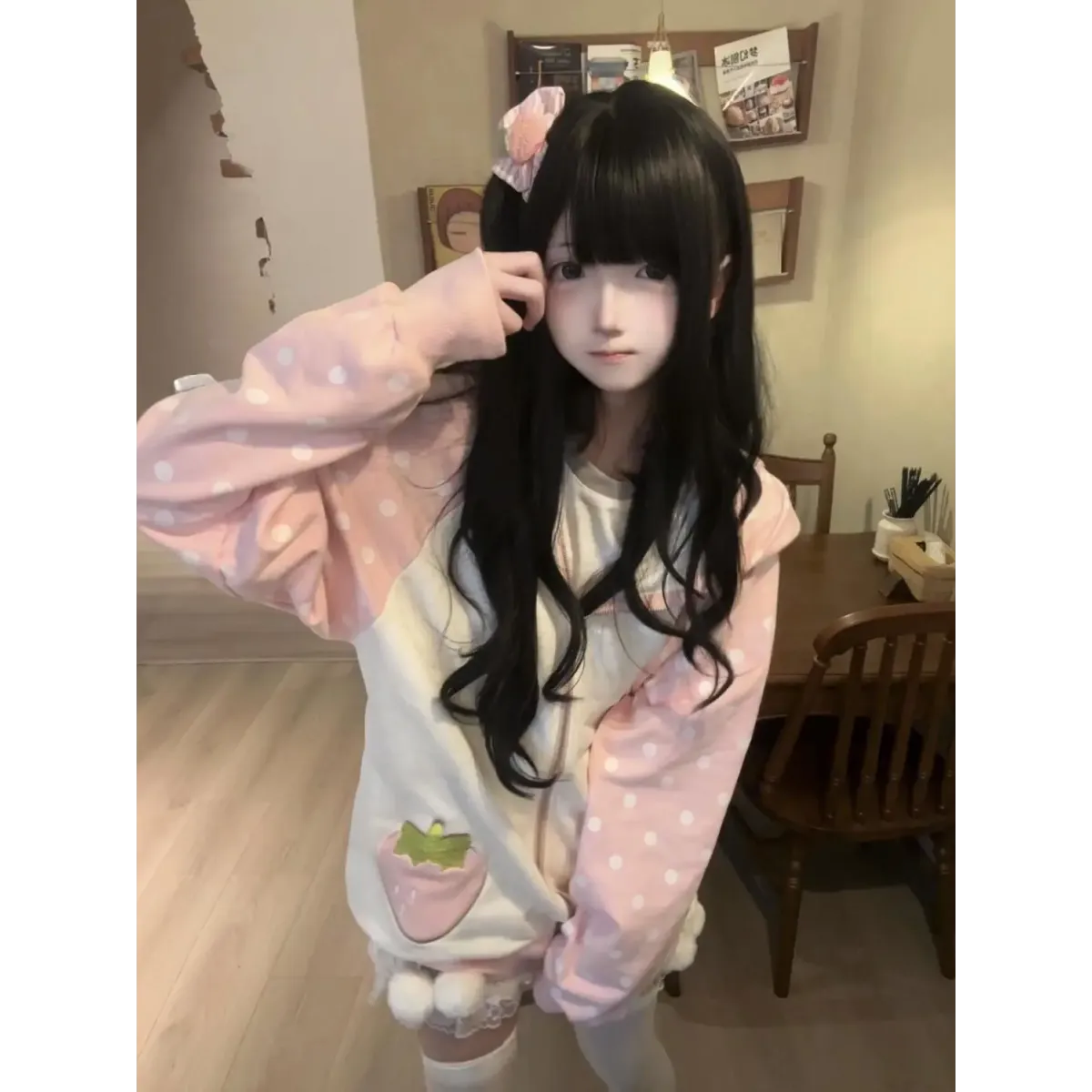 Sweet Kawaii Strawberry Patchwork Hoodie Coat - All Dresses - Coat - 4