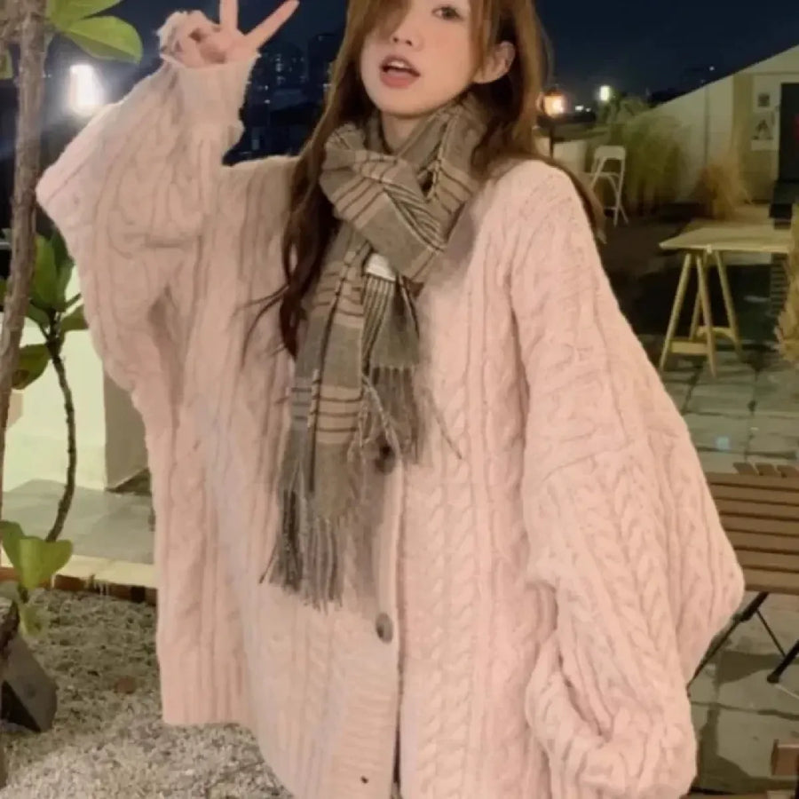 Twist Knit Pink Long Cardigan Sweater - Sweaters - Cardigan - 1