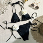 Black 3D Flower Triangle Bikini Set - Swimsuits - Swimsuit / Bikini / One-Piece Swimwear - 1