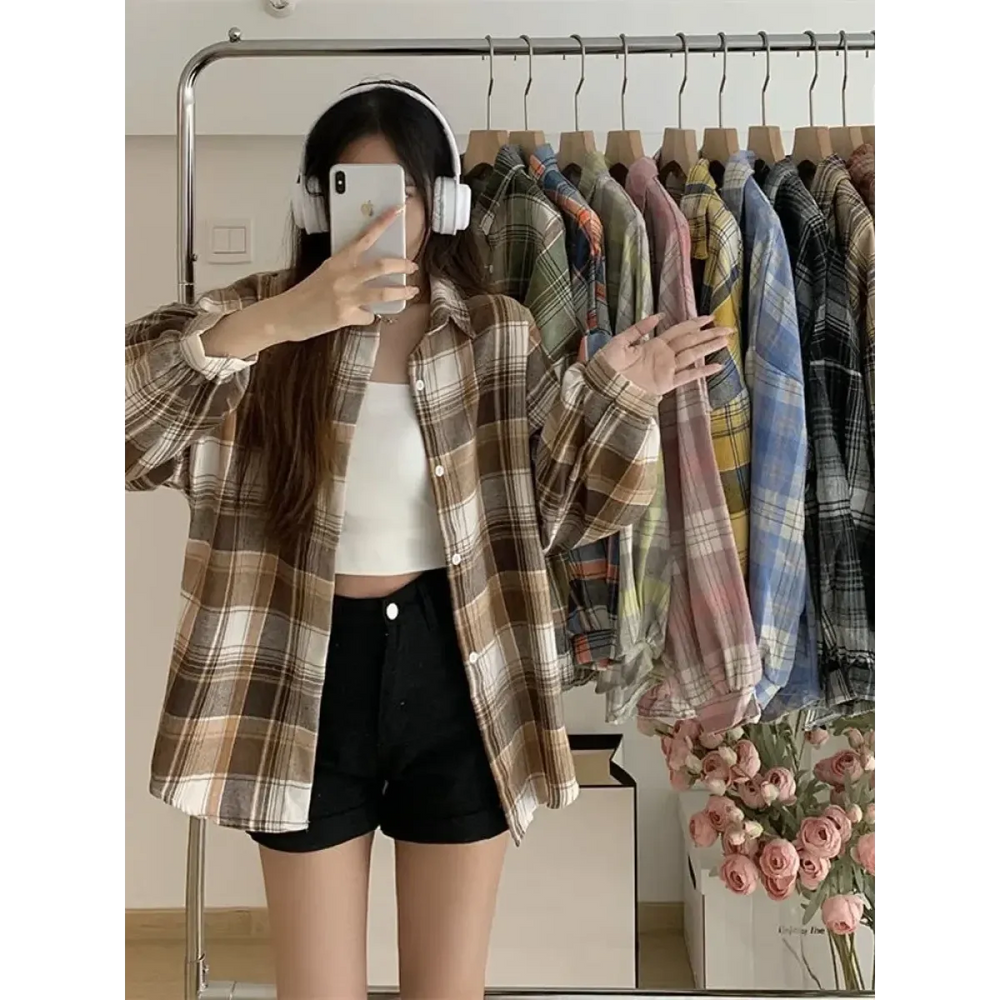 Vintage Preppy Plaid Button-Up Shirt - T-Shirts - Button-Up Shirt - 1