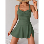 Solid Halter Cross Back Bikini Set - Swimsuits - Swimsuit / Bikini / One-Piece Swimwear - 4