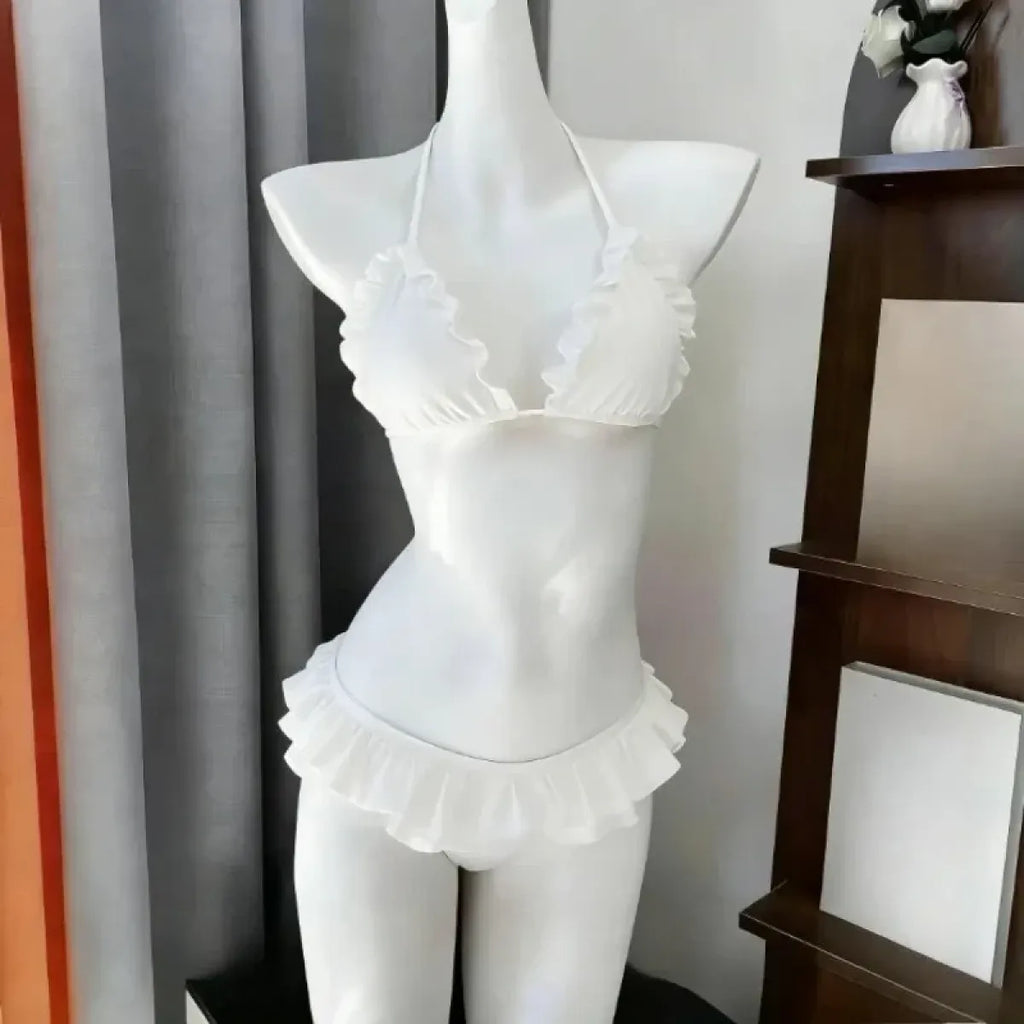 Sweet Korean Vintage Y2K Ruffle Halter Bikini - Women’s - Swimsuit / Bikini / One-Piece Swimwear - 18