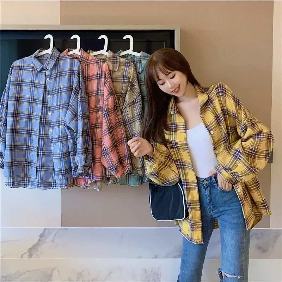 Vintage Preppy Plaid Button-Up Shirt - T-Shirts - Button-Up Shirt - 42