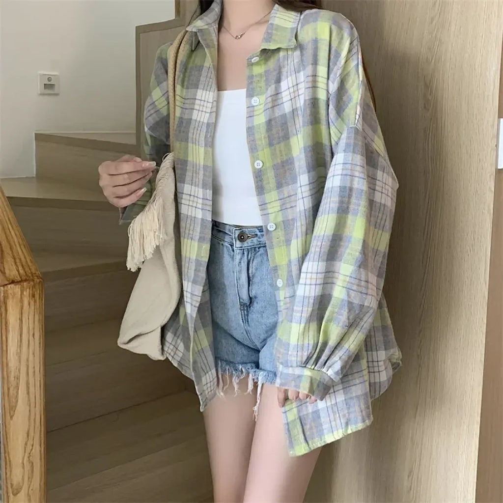 Vintage Preppy Plaid Button-Up Shirt - T-Shirts - Button-Up Shirt - 20
