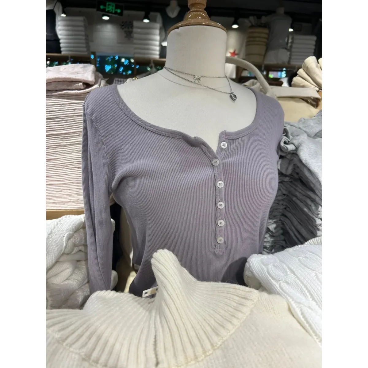 Six Button Ribbed Long Sleeve Slim Tee - T-Shirts - T-Shirt - 24