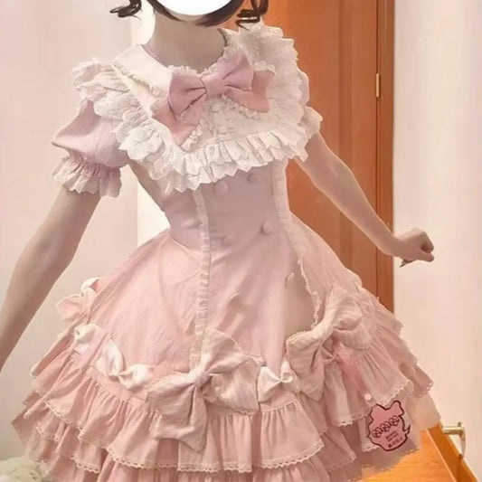Sweet Lolita Pink Bow Ruched Mini Dress - All Dresses - Lolita Dress - 2