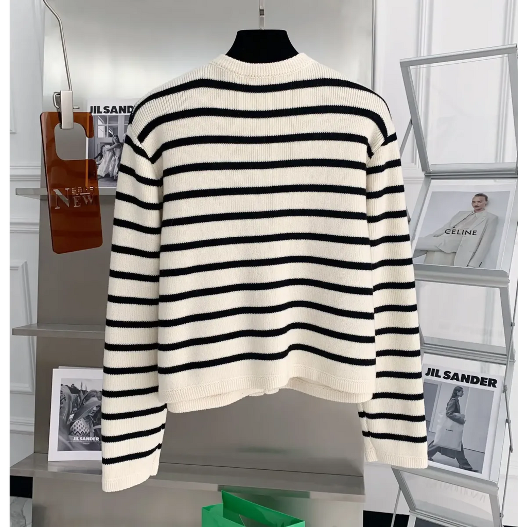 Striped Knit O-Neck Cropped Cardigan - Women’s Clothing & Accessories - Cardigan - 5