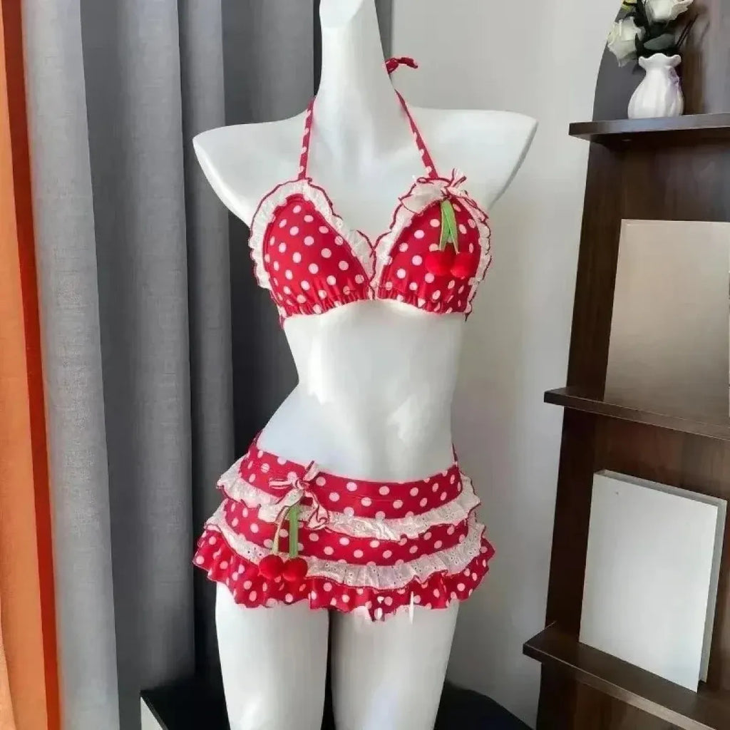 Japanese Polka Dot Bikini Set with Tiered Skirt - Bottoms - Swimsuit / Bikini / One-Piece Swimwear - 7