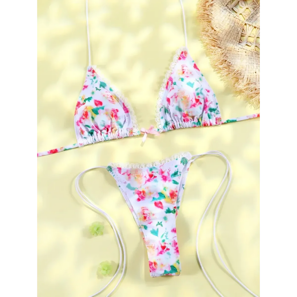 Printed Triangle Micro Thong Bikini Set - Swimsuits - Swimsuit / Bikini / One-Piece Swimwear - 8