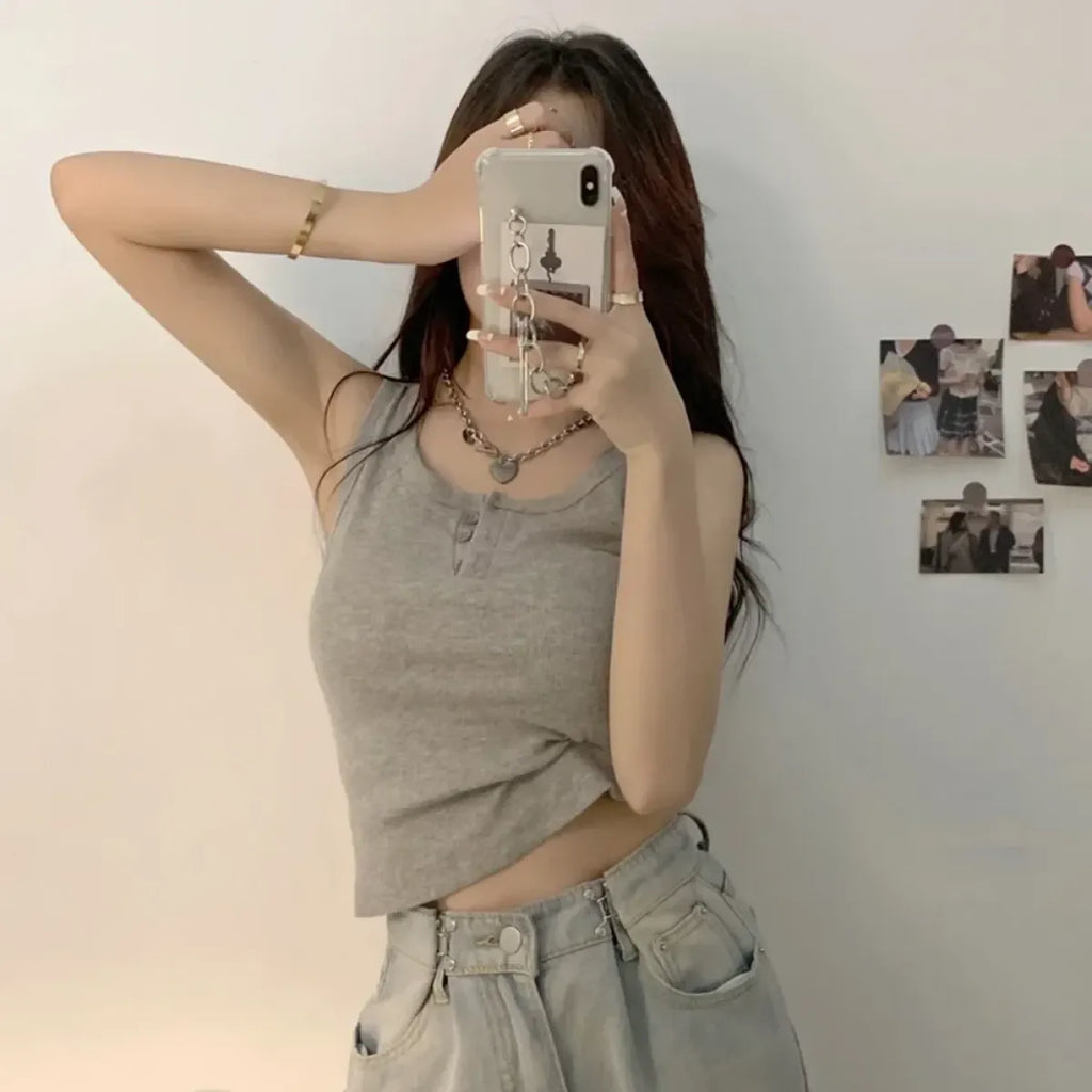 Ribbed Button Down Sleeveless Tank Top - Women’s Clothing & Accessories - Tank Top / Cami - 10
