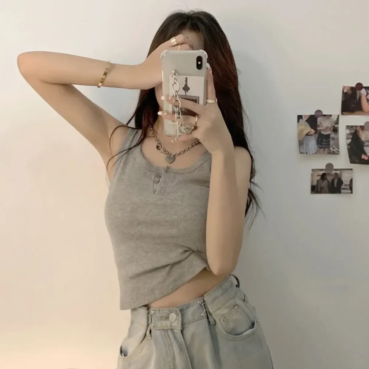 Ribbed Button Down Sleeveless Tank Top - Women’s Clothing & Accessories - Tank Top / Cami - 10